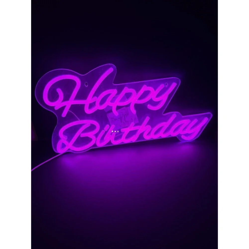 New/ Open Box Neon Pink “Happy Birthday” USB Light-up Sign by Neona Wall TESTED